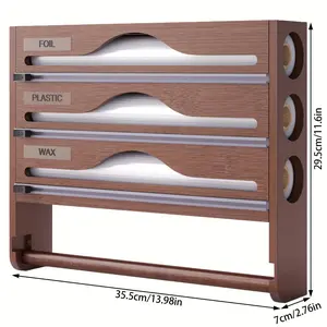 Bamboo Cling Film Cutter with Paper Towel Holder - Wall-Mounted 3-in-1 Kitchen Foil Wrap Organizer, Built-in Tissue Dispenser, Space-Saving Storage Rack for Plastic Wrap Parchment Paper girly kitchenware，boujee kitchen gadgets food scale