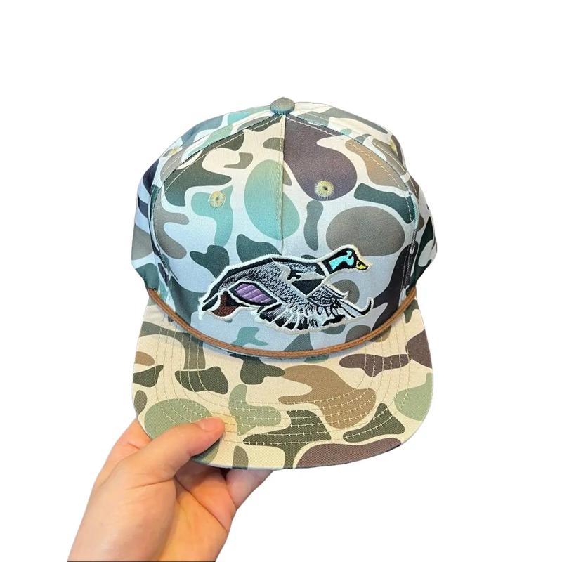Mallard Duck Rope Camo Snapback Hat - Durable Rope Material, Secure Snapback Closure, Natural Camo Design
