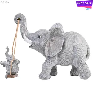 2026 New 2-Piece Cute Elephant Swinging Resin Ornament Set, Mini Handmade Cartoon Animal Decor, Lightweight Desktop Display Stand for Home & Office, Delicate Aesthetic Table Decoration & Heartwarming Gift Set for Holiday & Daily Gifting