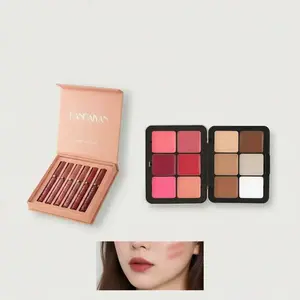 Long-Lasting Matte Lip Glaze & Blush Palette Bundle, 2.5ML Waterproof Lip Gloss, 12-Color 40g Matte Finish Blush, All Skin Types