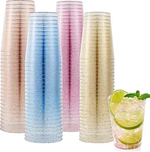 10 oz Bulk Glitter Cups | Plastic Party Cups for Milkshake, Iced Coffee, Ice Cream | Restaurant Supply