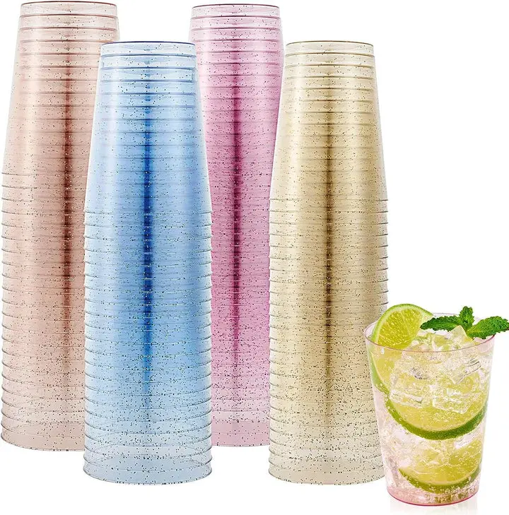 10 oz Bulk Glitter Cups | Plastic Party Cups for Milkshake, Iced Coffee, Ice Cream | Restaurant Supply