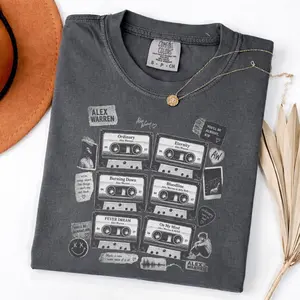 Comfort Colors Alex Warren Era Cassette Shirt, Vintage Retro Music Collage Tee, Little 0rphan Alex Live T Shirt, Alex Warren Tracklist Art Apparel , Unisex Crew Neck Top, Classic Streetwear