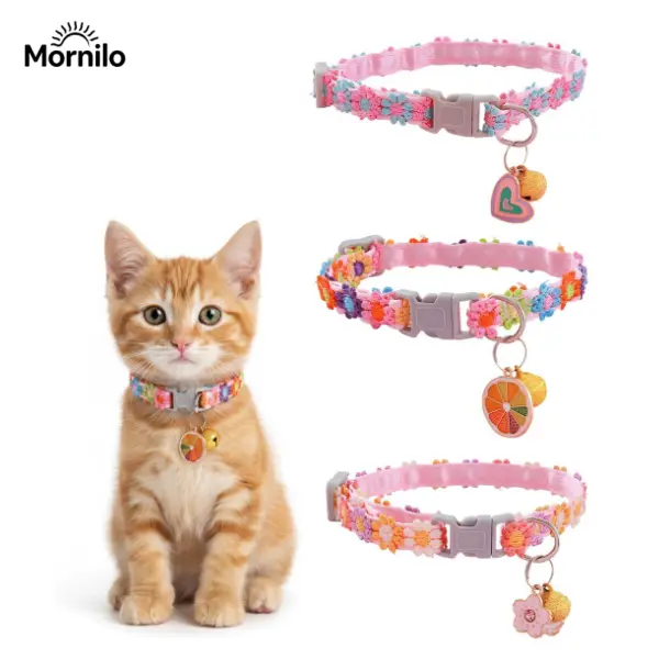 3PCS Cute Cat Collar with Bell, Adjustable Floral Lace Kitten Collar for Indoor Cats, Soft Breakaway Cat Neck Collar for Persian, British Shorthair & Small Cats, Kawaii Pet Accessories,  Kitty Essentials, Aesthetic Pet Supplies,Gift for Cat Lovers