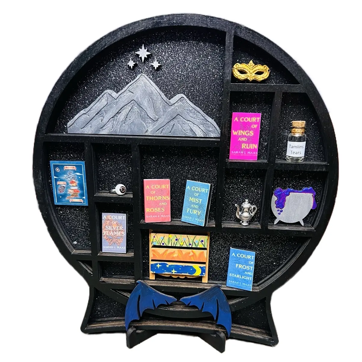 ACOTAR Mini Bookshelf - Velaris Mountain Range, Tamlin's Mask and Tears, Bat Boy Wings, and More