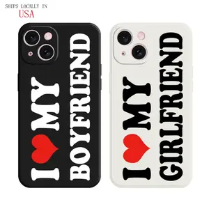 I Love My Boyfriend / Girlfriend Letter Pattern Phone Cases,Black Shockproof Smartphone Protection Case With Lanyard Button,Soft Liquid Silicone Cellphone Casing Cover for iPhone 16 Pro Max 15 Plus 14 13 12 11
