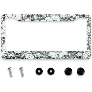 Personalized License Plate Frame Stainless Steel Sugar Skull License Plate Accessory Decorative 2 Holes and Screws Fits US Standard License Plates Size: 12.2 x 6.3 Inches for Men Women