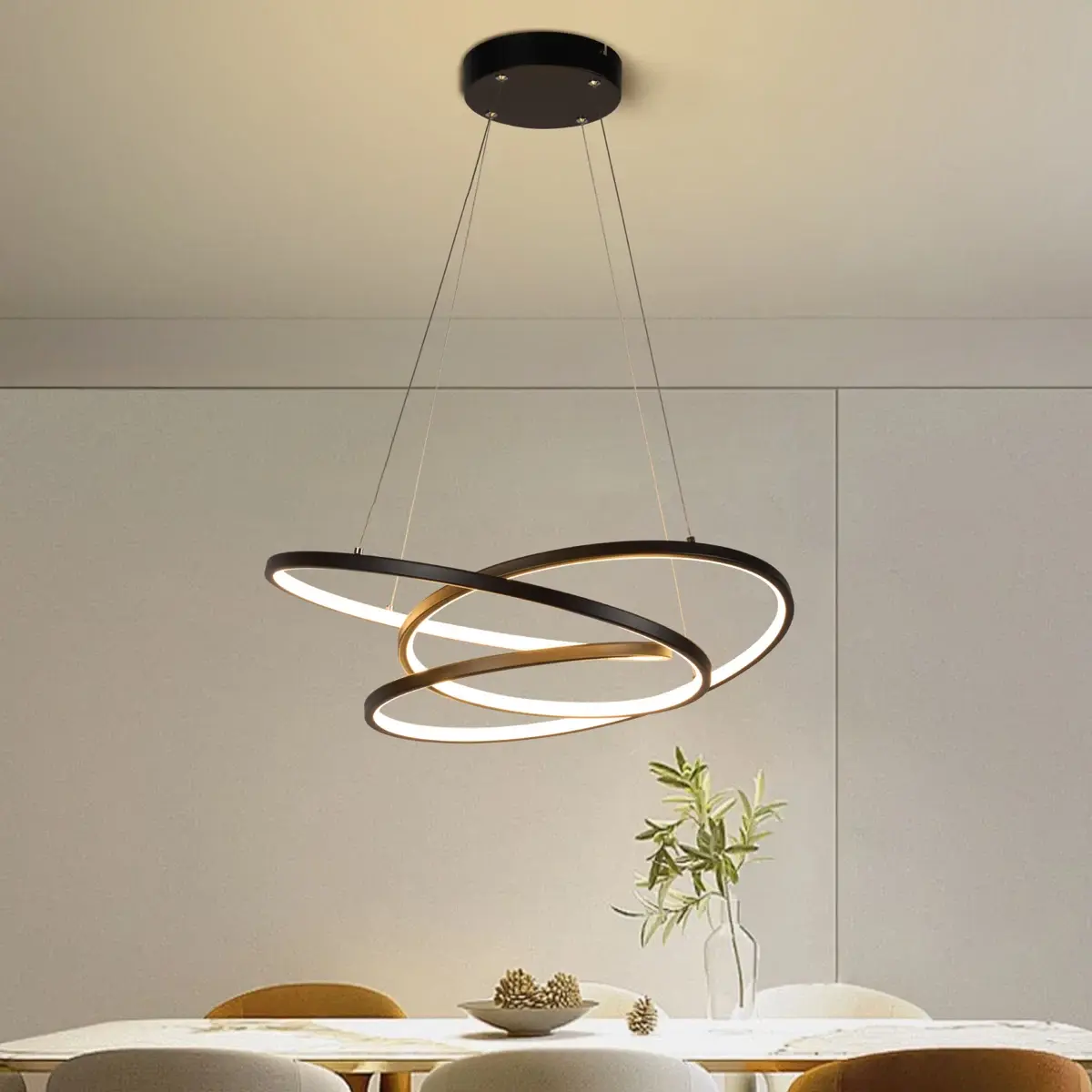 1-Light Dimmable Ring-Shape Unique Statement LED Pendant Chandelier with Remote Dimmer, 40W AC Adjustable LED Ceiling Lighting Fixture, Alloy Aluminum Aesthetic Ambient Interior Indoor Lighting, Alloy Aluminum Ceiling Lighting