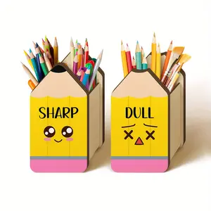 2Pcs Pencil Holder Wooden Pencil Dispenser, Pencil Shape, Cute Expression Pen Holders Back to School Dispenser Stationery Storage Organizer for Classroom Office Desk, Pen Holder, Desk Organizer Tidy