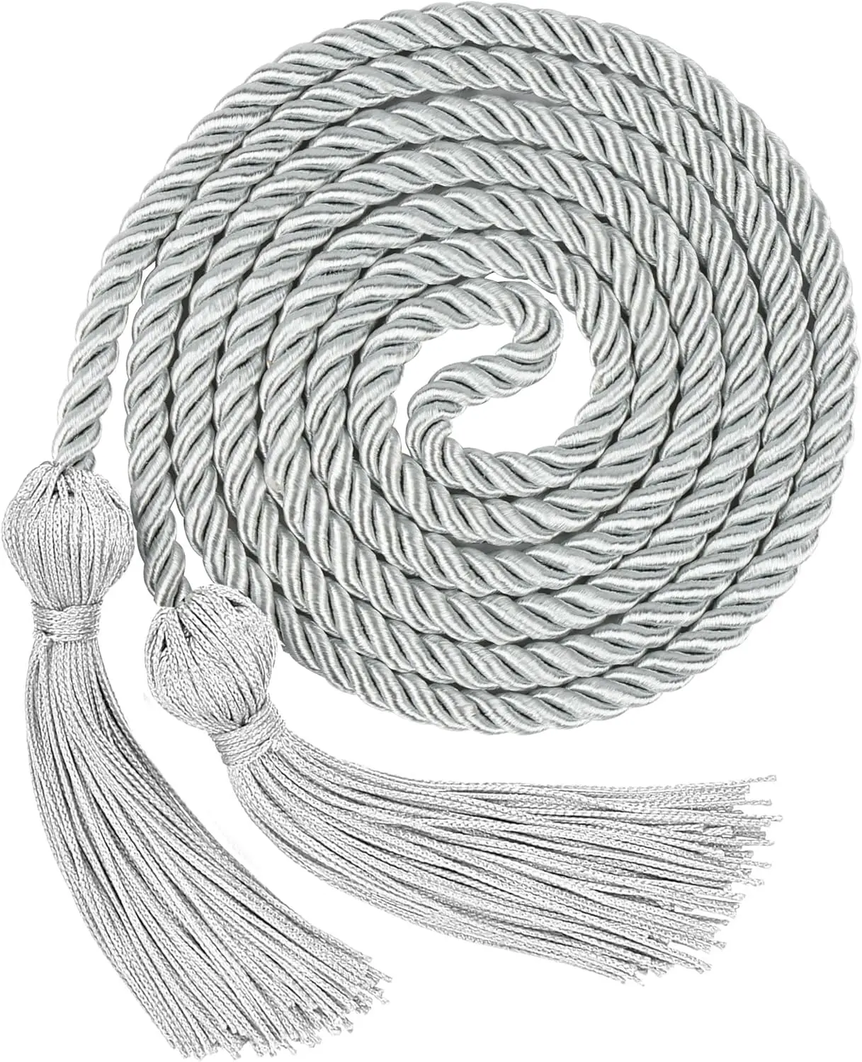 Graduation Honor Cord, Class of 2026, Silver, 67" Long Braided Cord with Tassels, Premium Polyester Commencement Cord for Bachelor, Master, Doctoral Gown