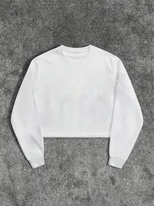 Men's Solid Color Ribbed Crop Sweatshirt, Regular Fit Casual Soft Comfy Long Sleeve Round Neck Pullover for Spring & Fall, Fashion Men's Top for Daily Wear, Hoodie, Athletic Style Activewear