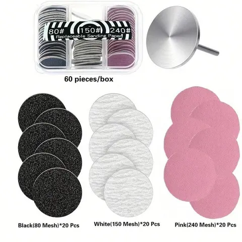 60pcs Sanding Paper Discs, Abrasive Discs, Sanding Pads | 0.98inch Metal Nail Drill Bits - Replacement for Pedicure & Manicure