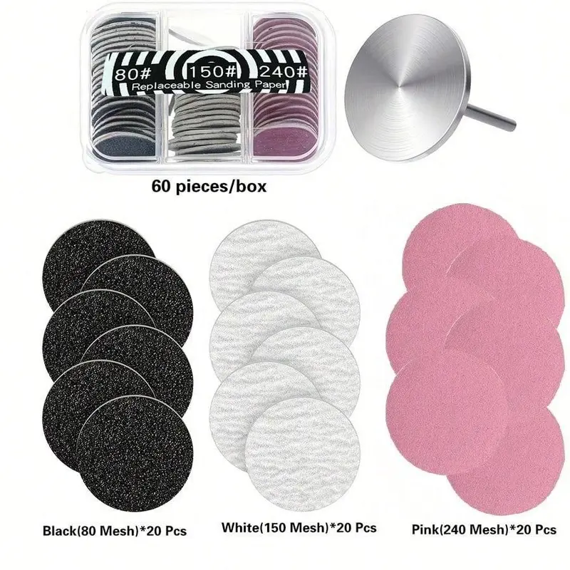 60pcs Sanding Paper Discs, Abrasive Discs, Sanding Pads | 0.98inch Metal Nail Drill Bits - Replacement for Pedicure & Manicure