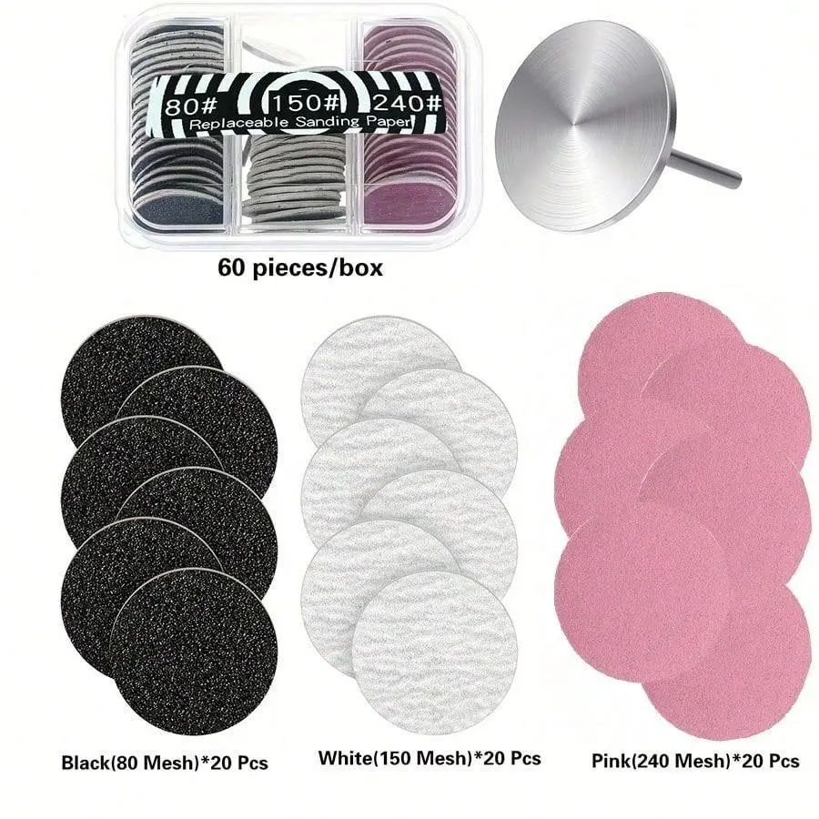 60pcs Sanding Paper Discs, Abrasive Discs, Sanding Pads | 0.98inch Metal Nail Drill Bits - Replacement for Pedicure & Manicure