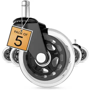 5pcs Office Chair Wheels Replacement Rubber Caster Set - Heavy Duty Casters Universal Fit - Silent & Smooth Rolling Protect Flooring