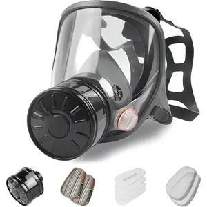 Full Face Gas Mask, Gas Masks Survival Nuclear and Chemical with 40mm Activated Carbon Filter, Reusable Respirator Mask for Gases, Vapors, Dust, Chemicals