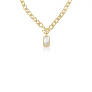 Ettika Chain Link and Mother of Pearl Pendant Necklace – 18k Gold Plated Necklace with Elegant Pendant, 17-Inch Length
