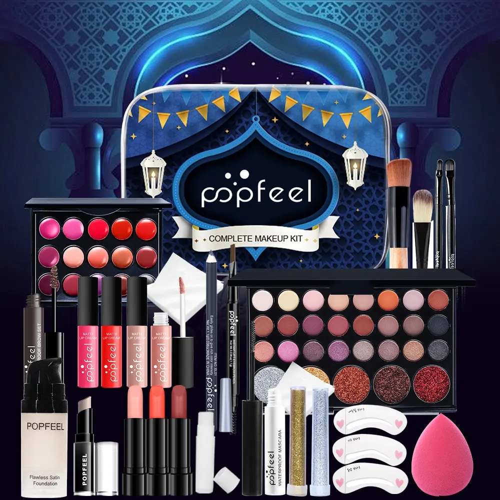 Popfeel Basic Full Makeup Cosmetic Set, Eid Al Adha Gift, Makeup Gift Sets, Complete Beauty Kit, Perfect Holiday Present, Essential Cosmetics, Lip Cosmetic Set, Cosmetics Kits