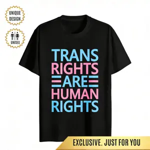 Womens Trans Rights Are Human Rights Pride T-Shirt, LGBTQ+ Transgender Equality Crew Neck Tee, Pride Month Gift for Her