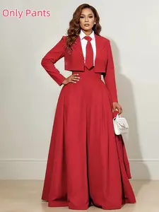 Women's High Waist Wide Leg Pants with Elastic Waistband, Pleated Design, Zipper Pockets, Plain Color, Chic Elegant Aesthetic Casual Fashion Bottom
