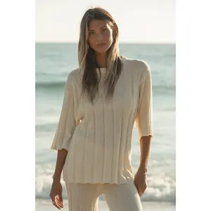 Seashell Ribbed Cotton Blend Sweater Top