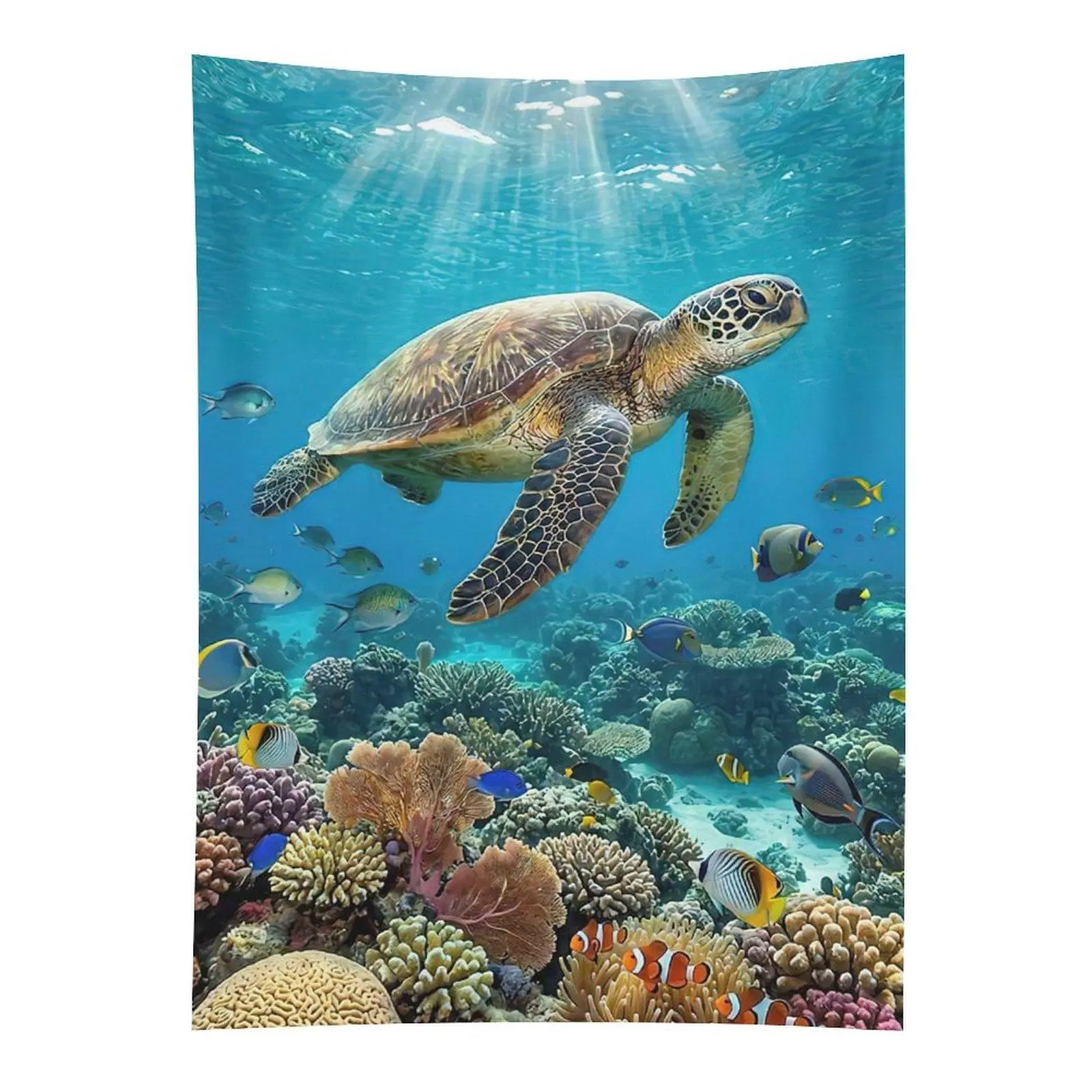 Sea Turtle Coral Reef Tapestry Underwater Ocean Wall Hanging Decor