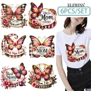 6 Mother's Day Butterfly Heat Transfer Iron-ons, DTF Foil Transfer. Perfect for T-Shirts, Hoodies, Jeans, Backpacks, and Pillows, Machine Washable Plastic | Washable Plastic Transfer Paper for Men and Women, Handicraft