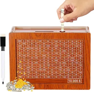 10000 Savings Challenge Box, Wooden Money Saving Piggy Bank for Adults Kids, Reusable, Targets 10k 10000 Savings Challenge Box, Wooden Money Saving Piggy Bank for Adults Kids, Reusable, Targets 10k