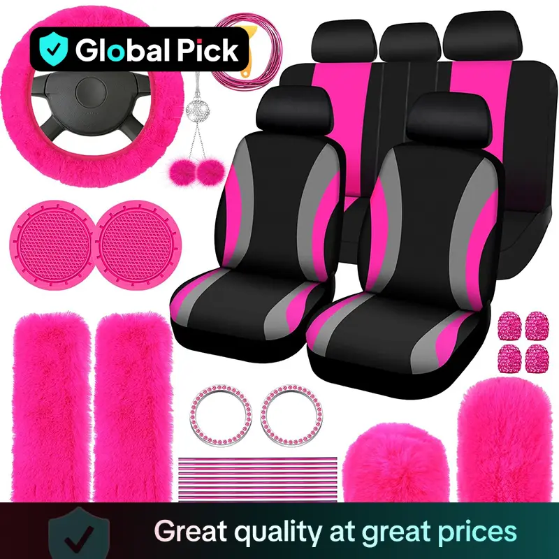 Car Interior Decorative Accessories, Car Seat Decorative Accessories, Universal Plush Steering Wheel Protective Cover Kit, Fashionable Car Interior Se