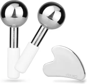 ICE Globes for Facials & Gua Sha Set, Gua Sha Facial Tools and Cryo Sticks with Unbreakable Steel, Face Massager Cooling Rollers for Dark Circles, Puffiness and Lymphatic Drainage