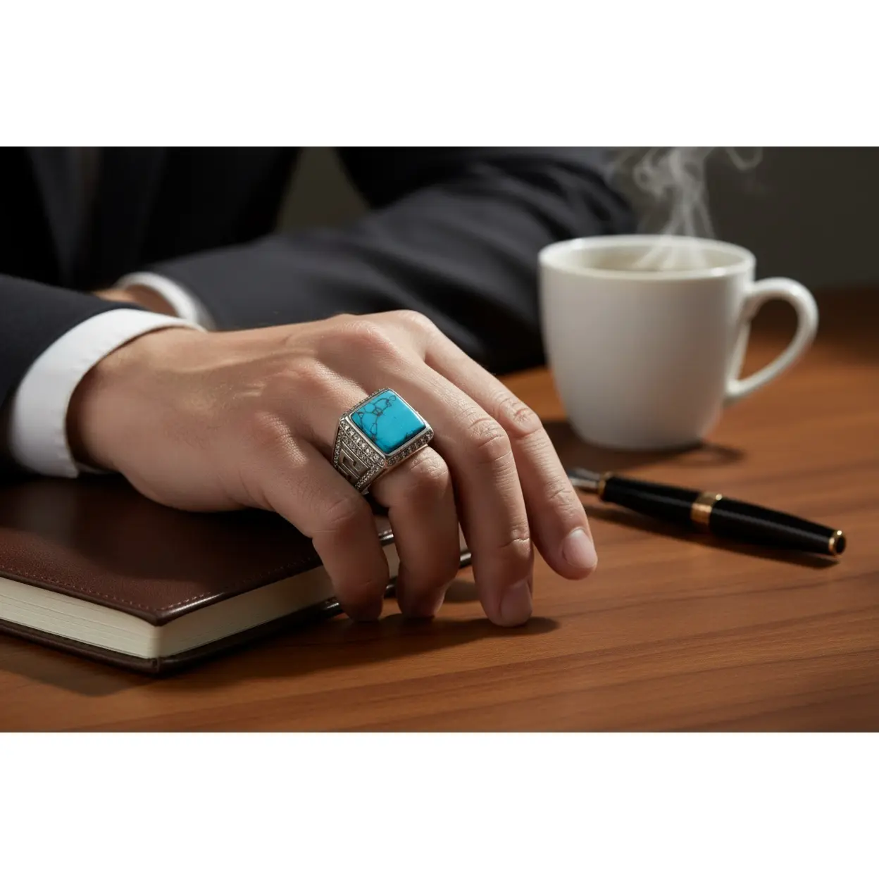 Vintage Turquoise Stone Signet Ring – Silver Tone Statement Ring