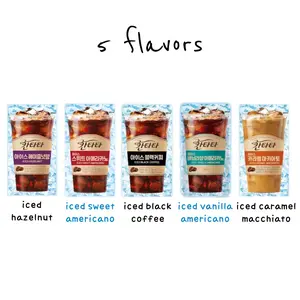 Korean Covenienve Store Coffee Drink Pouch Sampler Set - 5 PACK 10 PACK (iced sweet americano, hazelnut, vanilla, black, caramel macchiato) + dalgaru mirror (5 PACK SET)
