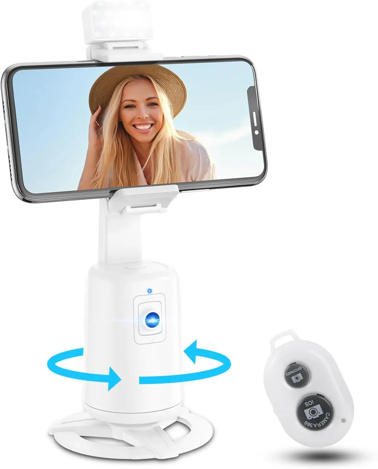 360° Auto Tracking Phone Stand – No App, Remote & Gesture Control, Smart Tripod for TikTok & Live Video
