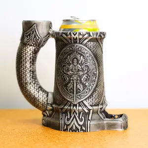 Paladin Dice Tower Mug Can Koozie - Table Top Gaming Cup for 12 oz Cans - DND Gaming Accessory Reusable