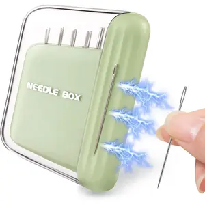 Portable Travel Magnetic Sewing Needles Case with 5 Sizes 10 PCS Sharp Sewing Needles for Hand Quilting Embroidery Magnetic Needle Holder for Hand Sewing Art Crafts Repair (Green)