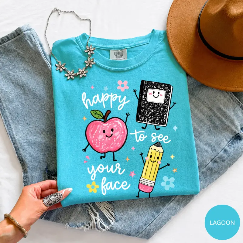 Comfort Colors Back To School Graphic Tee, Happy To See Your Face Comfort Colors T-Shirt, Preschool Teacher Outfit, Inspirational Educator Gift, Aesthetic Retro Classroom Unisex Top, New, Back To School Shirt