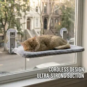 Foldable Cat Window Perch - Cordless Space Saving Hammock, Jumbo Suction Cups, Robust Metal Frame, Cat Bed for Indoor Cats