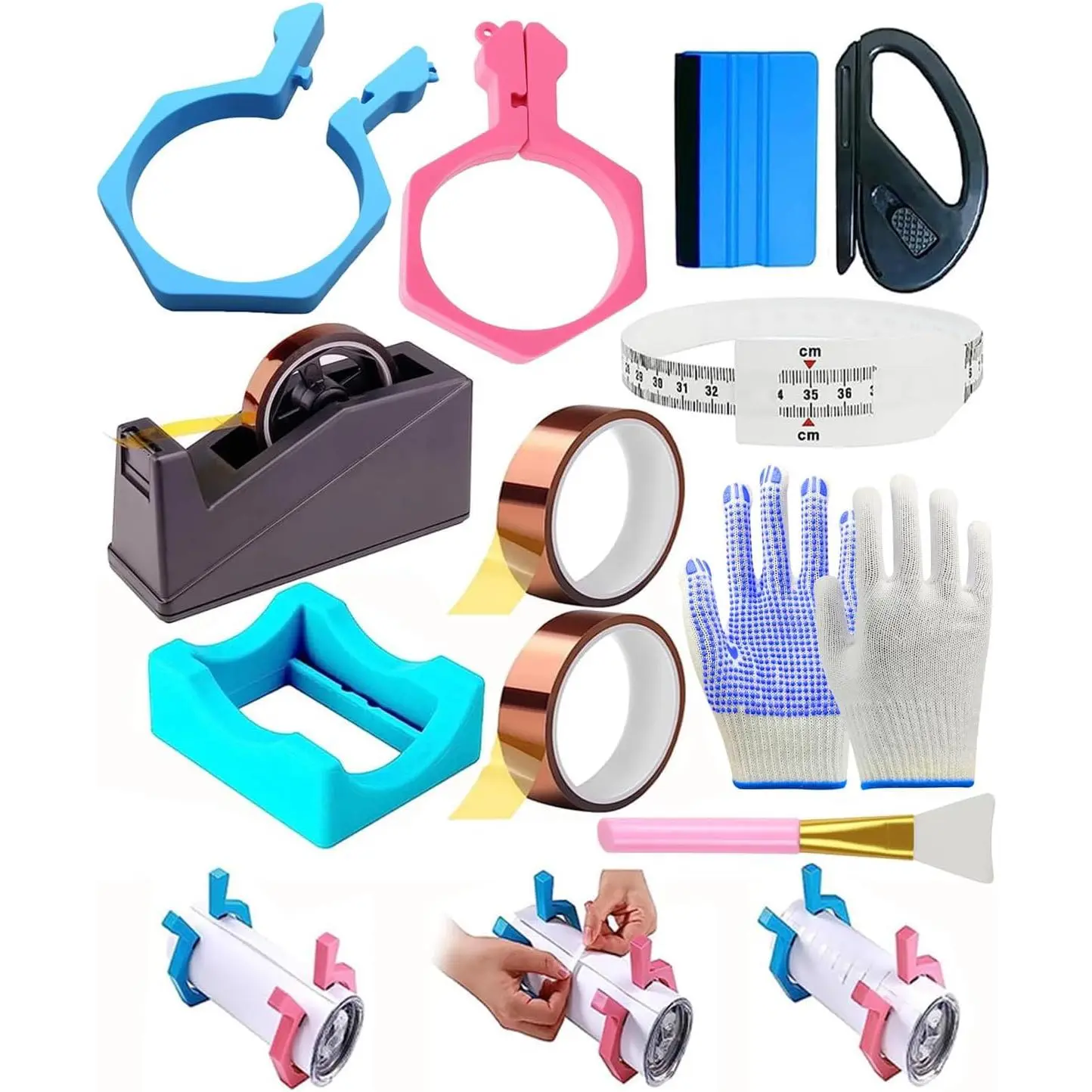 Sublimation Blanks Tumbler Clamp Tool, for 20 Oz Sublimation Blanks, Heat Resistant Gloves, Heat Tape Sublimation, Heat Tape Dispenser Sublimation Kit, Tumbler Clamp Clamp (Blue,)