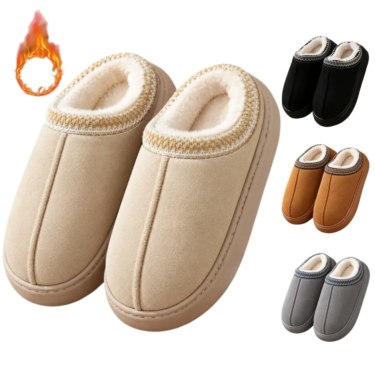 Women’s & Men’s Plush Platform House Slippers, Faux Fur Thick Cotton-Blend Upper, Warm Cozy Anti-Slip Indoor Outdoor Slippers, Casual Fall & Winter Footwear