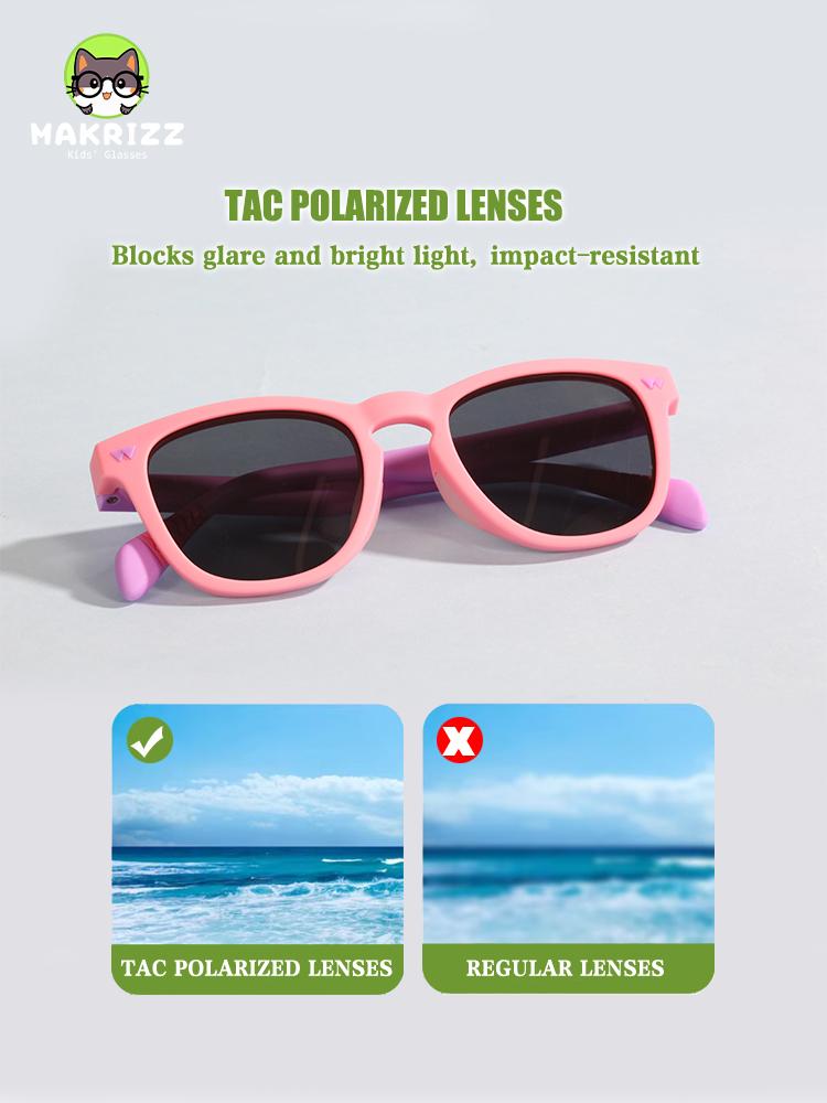 MAKRIZZ Pink Girls Polarized Sunglasses UV400, Medical-Grade Unbreakable, with Case & Strap for 5-12/KR622