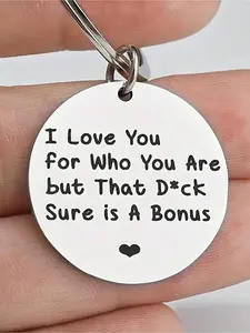 Slogan Pattern Keychain, Stainless Steel Keychain for Women & Men, Personalized Heart Tag, Fashion Accessories for Daily Use, Trendy All-match & Exquisite Keychain for Birthday Gift