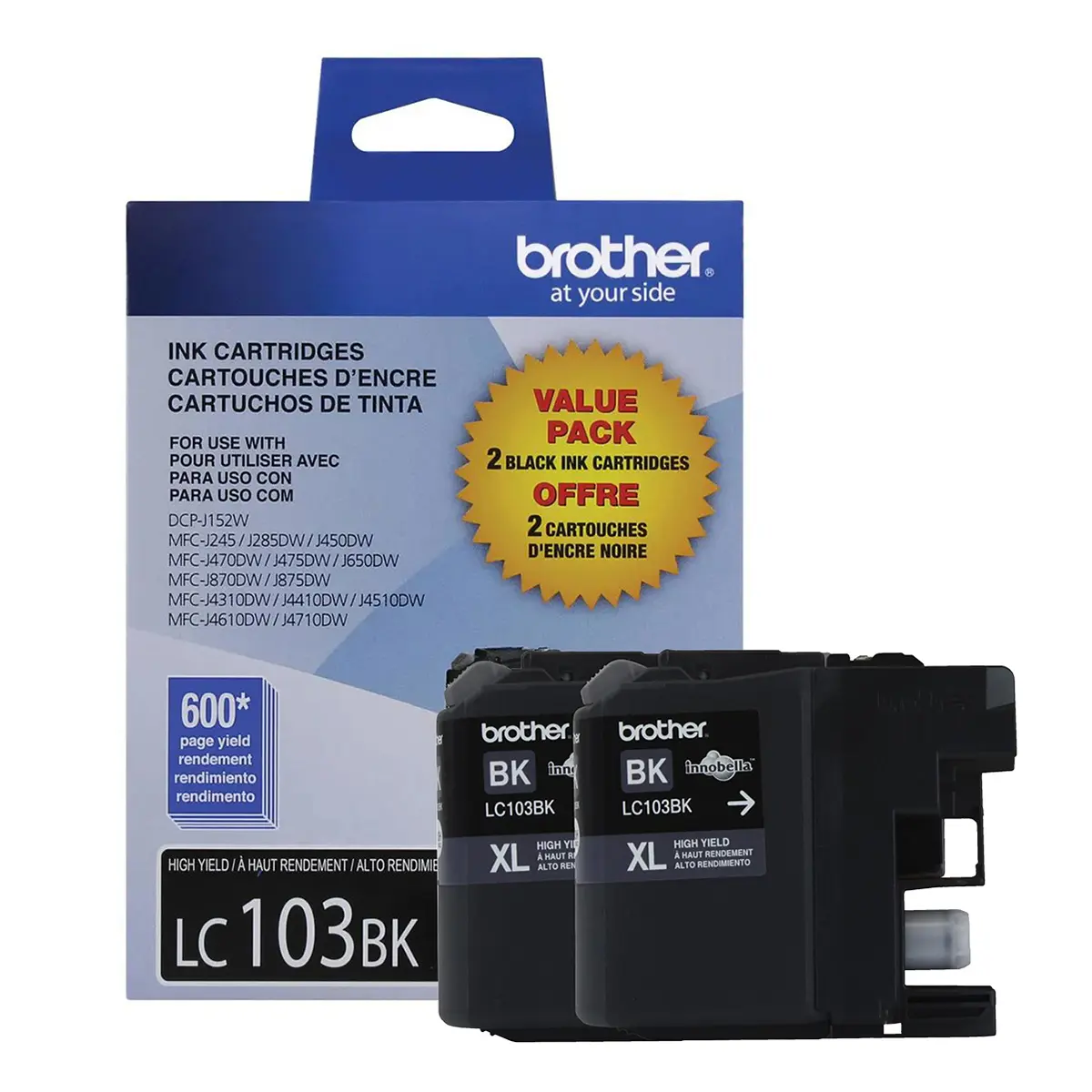 Brother Innobella XL Series High Yield Black Ink Cartridge - 2 Pack, Compatible with Printers Supporting 600+ Pages Printing