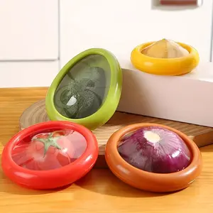 4 Pack Half-Cut Fruit Saver Container , Transparent Airtight Produce Keeper & Food Storage Box for Refrigerator, Reusable Vegetable Keeper & Lunch Box for Freshness Preservation