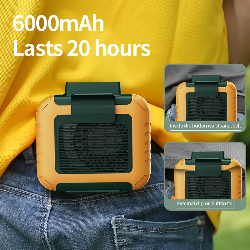 Portable Waist Fan - Personal Fan with 6000mAh Battery, Strong Airflow, Mini Design, and Up to 16 Hours Working Time - Hands-Free Cooling Belt Fan