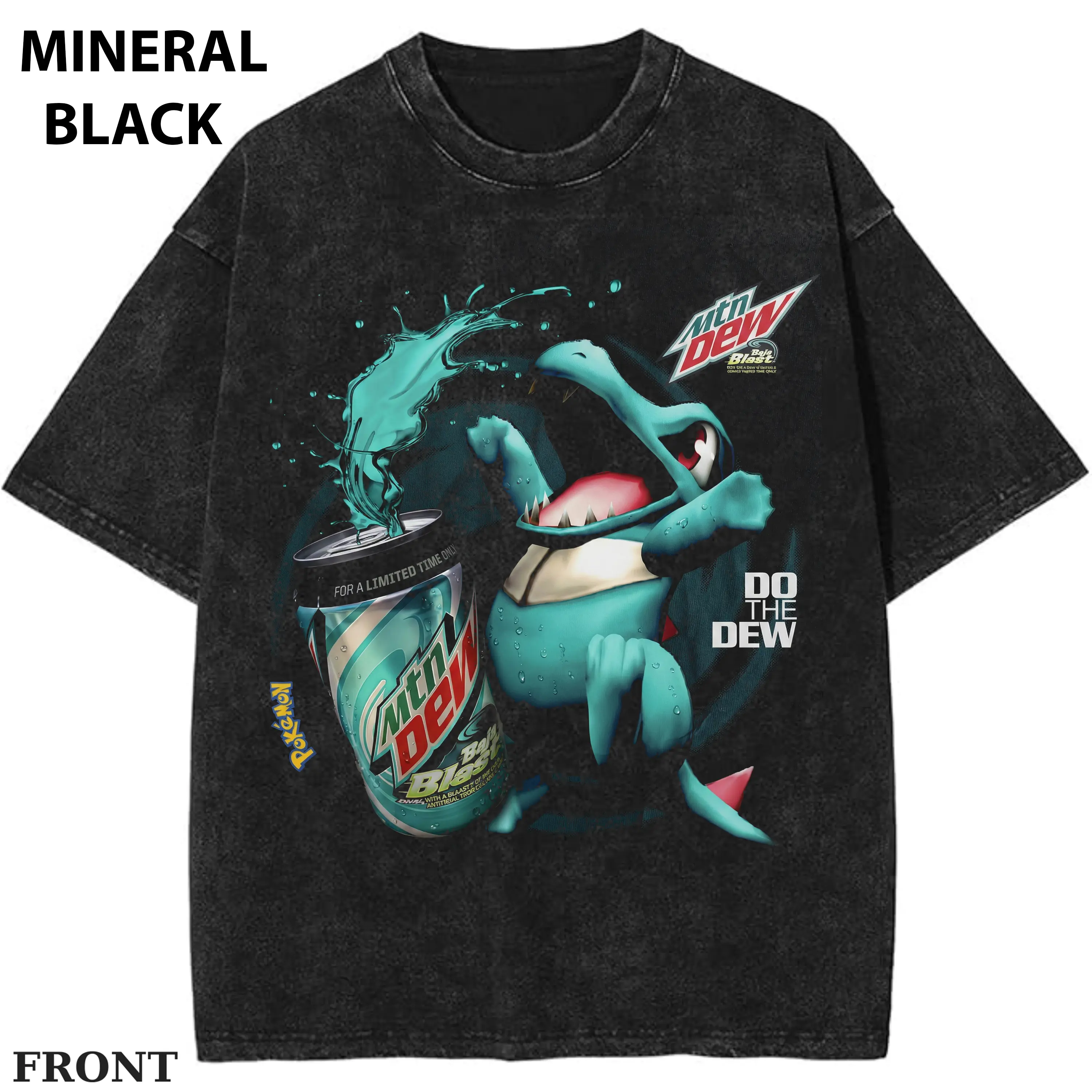 Anime Totodile - Soda Monster Shirt, pokebon Y2K Energy Drink Graphic Tee, PKM T-shirt, Vintage Mineral Wash T-Shirt, Anime Inspired Streetwear, Black Washed Tee  Cotton