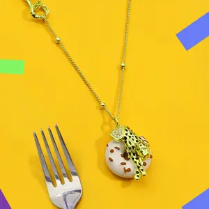 Donut & Metal Pendant Necklace for Women Jewelry Unique Playful Design, Trendy Fashion Accebible Gift Idea