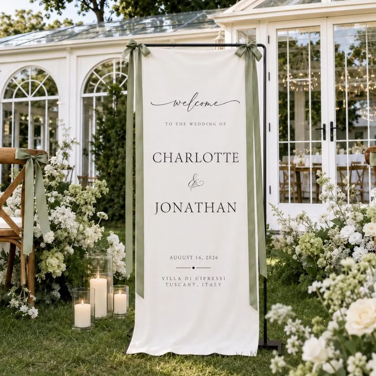 Fabric Wedding Welcome Sign, Personalized Linen Wedding Banner, Custom Wedding Sign with Name Date, Modern Ceremony Entrance Decor
