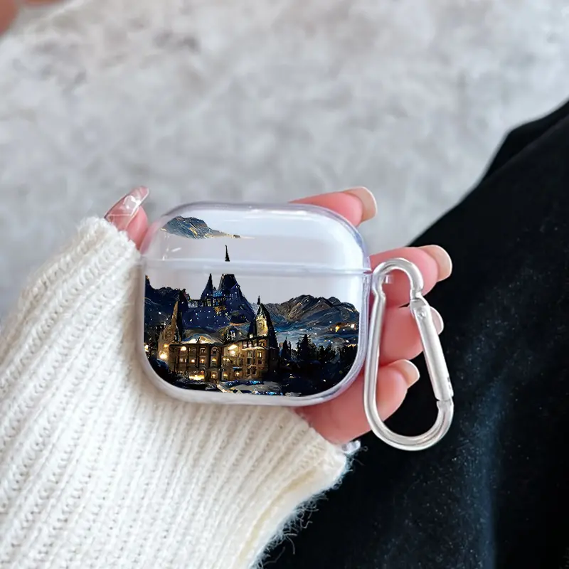 Magical Night Pattern Protective Case for AirPods 4/3/2/1/Pro/Pro2 Soft TPU Earphone Cover, Transparent with Keychain