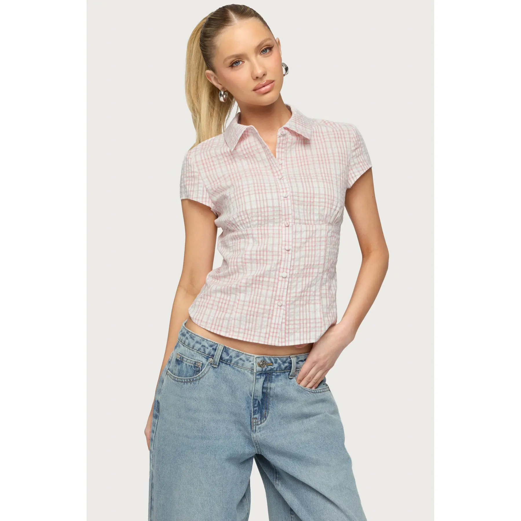 Naiah Plaid Tailored Button Up Shirt Naiah Plaid Tailored Button Up Shirt