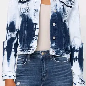"Made For You" Classic Tie Dye Cropped Denim Jean Jacket by Vervet/Flying Monkey